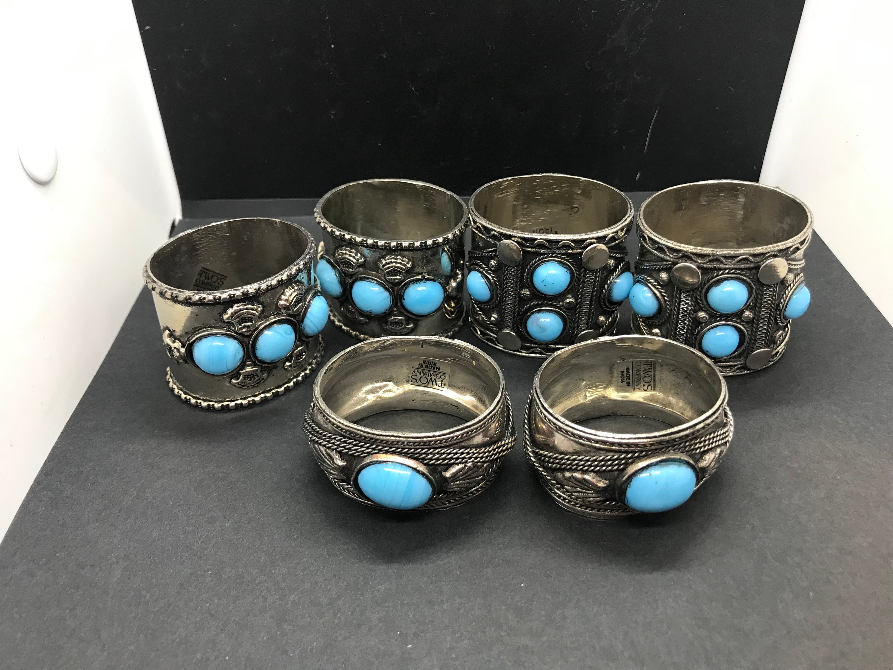 Silvertoned Napkin Rings with Faux Turquoise Stones. Set of Etsy