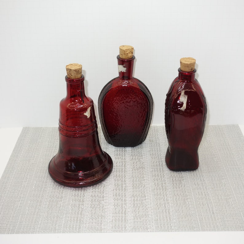 Vintage Large Ruby Red Wheaton Bitters Bottles With Corks Etsy