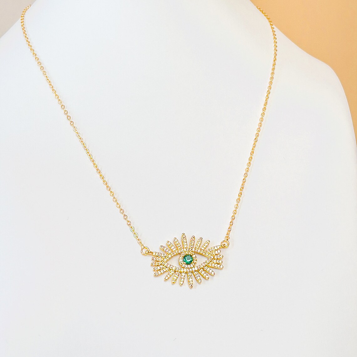 Green Evil Eye Necklace Etsy
