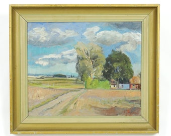 51X59 Carin Tham (1888-1967,Swe)Vintage OIL On BOARD Painting Countryside Landscape