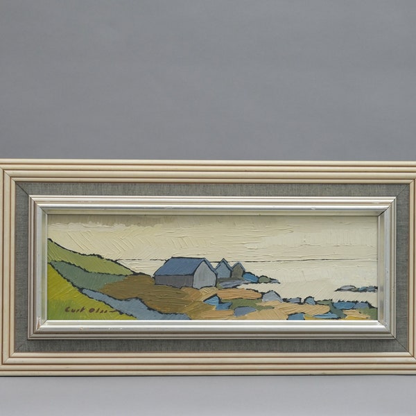29 x 58 cm, Vintage-Ölgemälde von Curt Olsson auf Holzplatte, schwedische Kunst der 70er und 80er Jahre