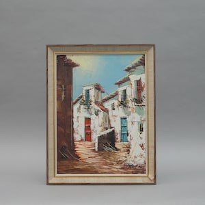 46x36 Vintage Signed R.UBANI 70s Vintage OIL On BOARD Painting Tropical Marine Seaside Teneriffa Motif