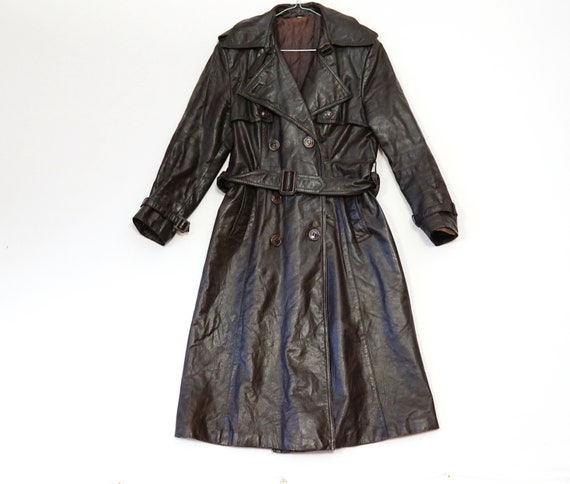 Vintage 80's Womens LEATHER TRENCHCOAT JACKET Long