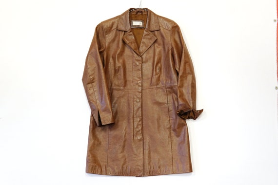 Vintage 90's Womens LONG LEATHER JACKET Size S/M