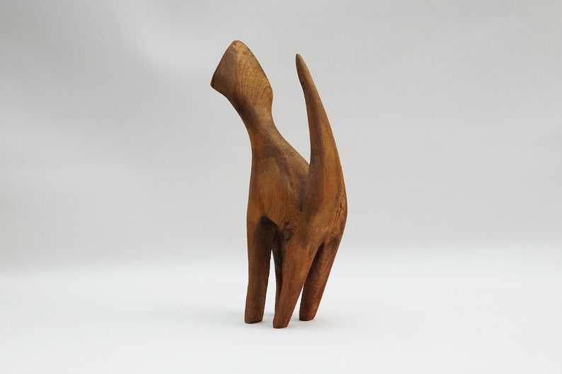 Mid-Century Modern WOODEN CAT SCULPTURE Handmade Figurine Rustical 60s 70s 80s Dannish Style Figure Cat Lover Decorative Object Gift mcm
