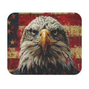 Patriotic American Eagle Mouse Pad with US Flag Design - Vintage Style American Eagle and Flag Design, Small Mousepad