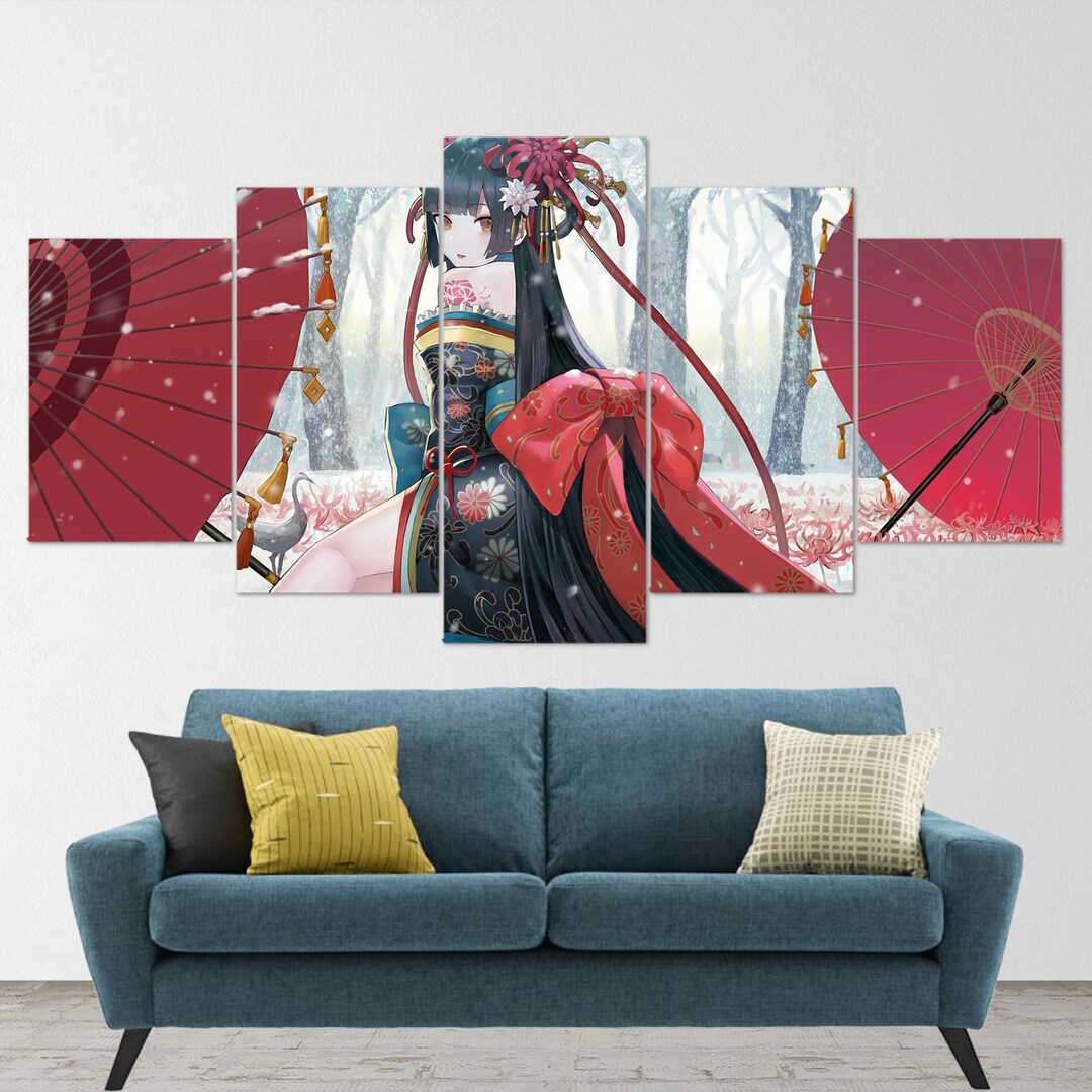 Abstrakte Landschaft Leinwand-Wandbild 5-teilig - Schwarz-Weiß Mit Rotem Baum, Für Wohnzimmer & Büro
