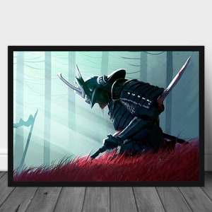 Samurai Poster, Samurai Wall Art,  Japanese Samurai, Samurai Warrior Mask, Fantasy, Katana, Samurai Art, Extra Large Poster