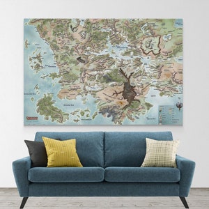 Donjons et dragons, carte des royaumes oubliés, carte de Fearun, art mural en toile 1 pièce, donjons et dragons, art mural, affiche, cadeau D et D,