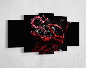Deadpool Symbiote, 5 Piece Canvas Wall Art, Dead pool, Canvas Art, Deadpool Wall Art, Deadpool Poster, Deadpool 5 Piece, 5 Panel