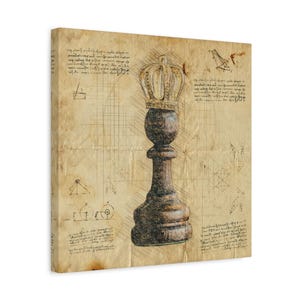 Canvas Print, Chess Piece Pawn King Retro Chess Art Home Office Wall Decor, Living Room Decor, Stretched Matte Canvas, Gift for Chess