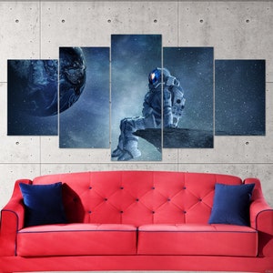 Astronauta Edge of Space, arte de pared en lienzo de 5 piezas, impresión en lienzo, arte de decoración de astronauta, arte de pared extragrande, póster de astronauta, 5 paneles