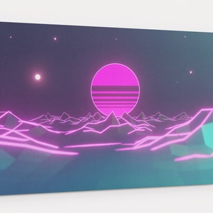 Synthwave Retrowave Sunset Mountain Canvas Wall Art, Synthwave Canvas Wall Decor For Bedroom and Living Room, House Warming Gift
