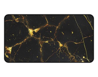 Lujosa alfombrilla de ratón de mármol negro y dorado para escritorio, elegante alfombrilla de escritorio de mármol negro y dorado, regalo de Navidad.