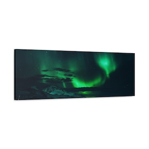 Druck auf Leinwand, Panorama Aurora Borealis - Matte Leinwand Wand Kunst Dekor, Gespanntes großes Poster, 1 25 Inch Rahmen, Bunte Nordlichter