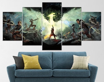 Dragon Age, Inquisitions, 5 Piece Canvas Wall Art, Dragon Age Origins, Dragon Age Wall Art, Dragon Age Poster, Dragon Age 2 5 Panel