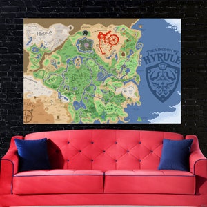 Legend of Zelda, Breath of The Wild-kaart, 3-delig canvas muurkunst, Legend of Zelda muurkunst, Legend of Zelda poster, Legend of Zelda 3 paneel