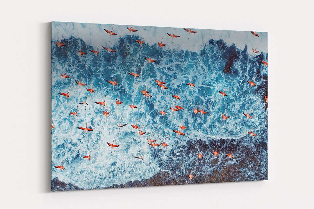 Flamingo Flying Birds Ocean Scenery Aerial Canvas Wall Art - Etsy