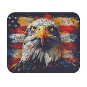 Patriotic American Eagle Mouse Pad with Flag Design - Vintage Style American Eagle and Flag Design, 4th of July Mousepad
