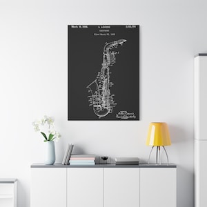 Saxophon Patent, Leinwand Wand Kunst, Vintage Blaupause, Musiker Geschenk, Musik Poster, Wand Dekor, Geschenk