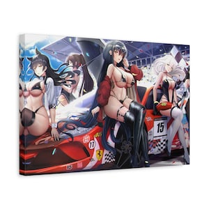 Schönes Sexy Anime Girl Leinwanddruck, Auto Rennen Leinwand Wandkunst, Anime Liebhaber, Wohnkultur, Anime Girl Poster, Leinwand Wandkunst