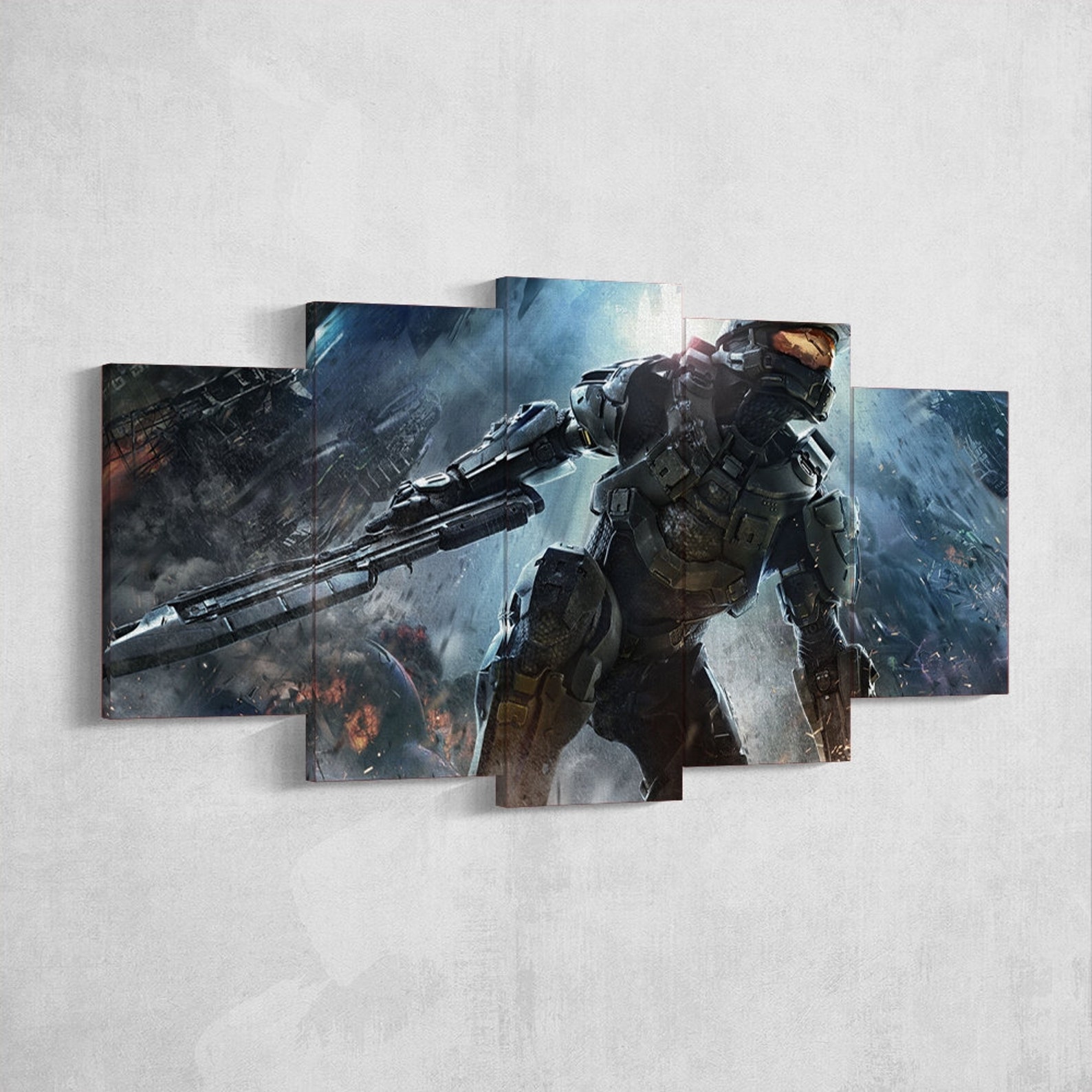 Halo Master Chief 5 Piece Canvas Wall Art Space Astronaut Etsy