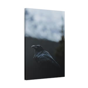 Raven Canvas Print, Raven Decor, Matte Stretched Wall Art, Bird Lover Gift, Gothic Home Decor, Halloween Picture, Raven Art Print