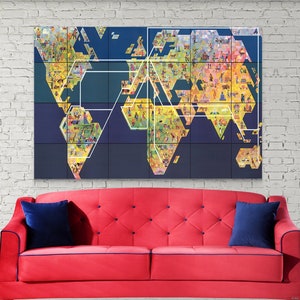 Abstract World Cultural Map, Geographic Map, Extra Large Canvas Wall Art, World Map Print, Travel Map Gift