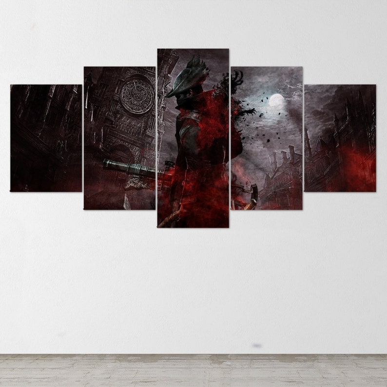 Bloodborne Hunter Poster Bloodborne Wall Art Hunter Gift 5 Piece Canvas Wall Art Bloodborne Canvas Bloodborne Bloodborne 5 Panel