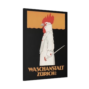 Stampa su tela, poster pubblicitario vintage, Waschanstalt Zurigo, decorazione del soggiorno, Robert Hardmeyer, tela opaca