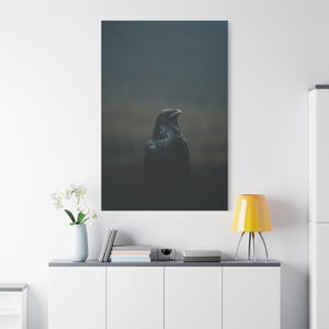 Raven Canvas Print, Raven Decor, Matte Stretched Wall Art, Bird Lover Gift, Gothic Home Decor, Halloween Picture, Raven Art Print