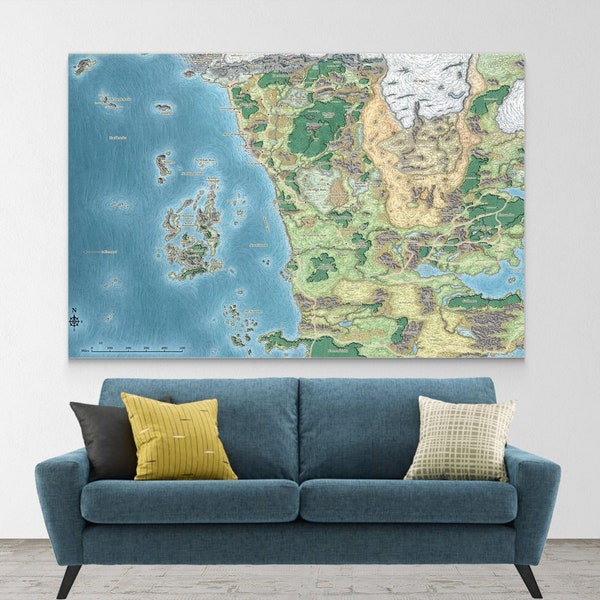 Dungeons & Dragons, Sword Coast Map, 1 Piece Canvas Wall Art, Dungeons And Dragons, Wall Art, Poster, D And D Gift,