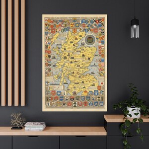 Impression sur toile, carte historique de l'Écosse, art mural rétro vintage, décoration étirée mate, affiche de carte d'Écosse, oeuvre d'art de carte ancienne, Écosse