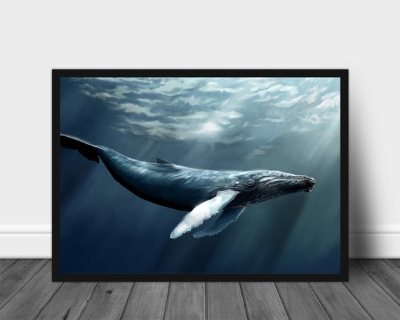Humpback Whale Poster, Ocean Underwater Wall Art, Whale Wall Art, Canvas Wall Art, Humpback Whale Art, Whale Print, Christmas Gift