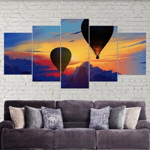 Cappadocia Hot Air Balloon, Sky Sunset Scenery Landscape, 5 Piece Canvas Wall Art, Sunset Art Decor, Extra Large Wall Art, Poster, Gift