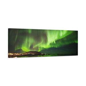 Druck auf Leinwand, Panorama Aurora Borealis - Matte Leinwand Wand Kunst Dekor, Gespanntes großes Poster, 1 25 Inch Rahmen, Bunte Nordlichter