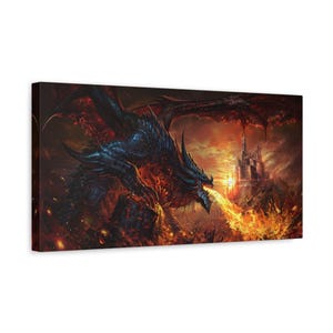 Canvas Print, Dragon Fire Wall Decor, Anime Canvas Wall Art, Home Decor, Gift for Dragon Lovers, Mythical Creature Decor, Fantasy Art Print