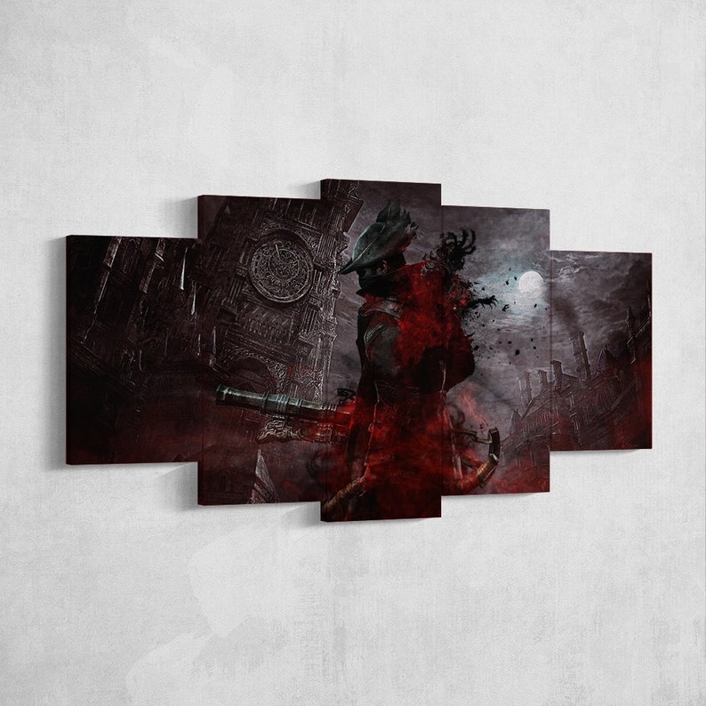 Bloodborne Hunter Poster Bloodborne Wall Art Hunter Gift 5 Piece Canvas Wall Art Bloodborne Canvas Bloodborne Bloodborne 5 Panel