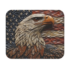 Patriotic American Eagle 3D Look Mouse Pad with Flag Design - Vintage Style American Eagle and Flag Design 3D - Small Mouse Pad