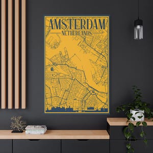 Art mural sur toile, décoration d'intérieur pour voyage à Amsterdam aux Pays-Bas, affiche de voyage, impression sur toile mate, oeuvre d'art sur toile, tenture murale, carte d'Amsterdam