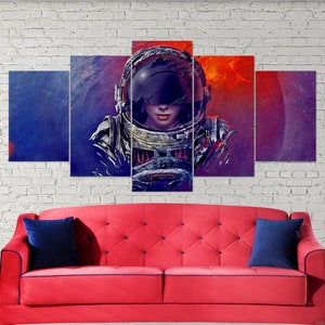 Astronauta, ciencia ficción, arte de pared en lienzo de 5 piezas, impresión en lienzo, arte decorativo de astronauta, arte de pared extragrande, póster de astronauta, 5 paneles