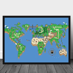 Super Mario World Map, Super Mario World Map Poster, Mario, Super Mario Poster, Super Mario Wall Art, Super Mario Birthday, Christmas Gift