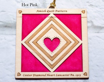 Quilter gifts, Gifts for Quilters, Quilt Ornament, Quilter Ornament, Quilter gifts, Wooden quilt ornament, Center Diamond Heart