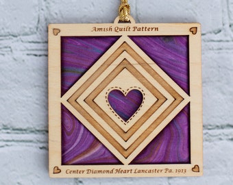 Quilter gifts, Gifts for Quilters, Quilt Ornament, Quilter Ornament, Quilter gifts, Wooden quilt ornament, Batik Center Diamond Heart