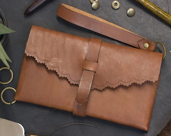 Cartera clutch de cuero, Cartera de cuero para mujer, Cartera de mujer, Cartera pequeña, Clutch de mujer, Cartera Clara de cuero genuino con 3 ranuras para tarjetas