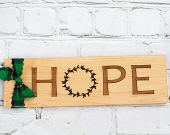 Christian sign for home, Sign Hope, Wooden Sign Hope, Engraved Wooden Sign, Laser Engraved Sign, Christian Sign, Hope with wreath