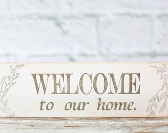 Engraved Wooden Welcome Sign: Farmhouse Decor