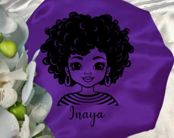 Personalized satin nightcap for little girls from the Inaya collection