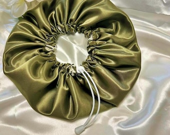 Two-tone reversible satin nightcap for protection of all hair types handmade hair accessory