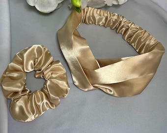 Twisted headband and satin scrunchie duo
